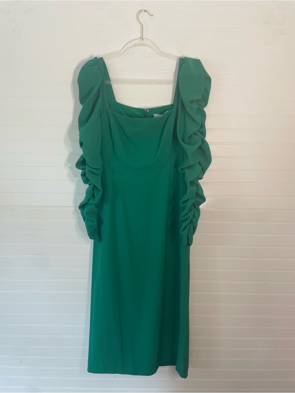 Antonio Melani Elena Square Neck Long Ruched Sleeve Midi Dress NEW Size 12 Green - Picture 2 of 7